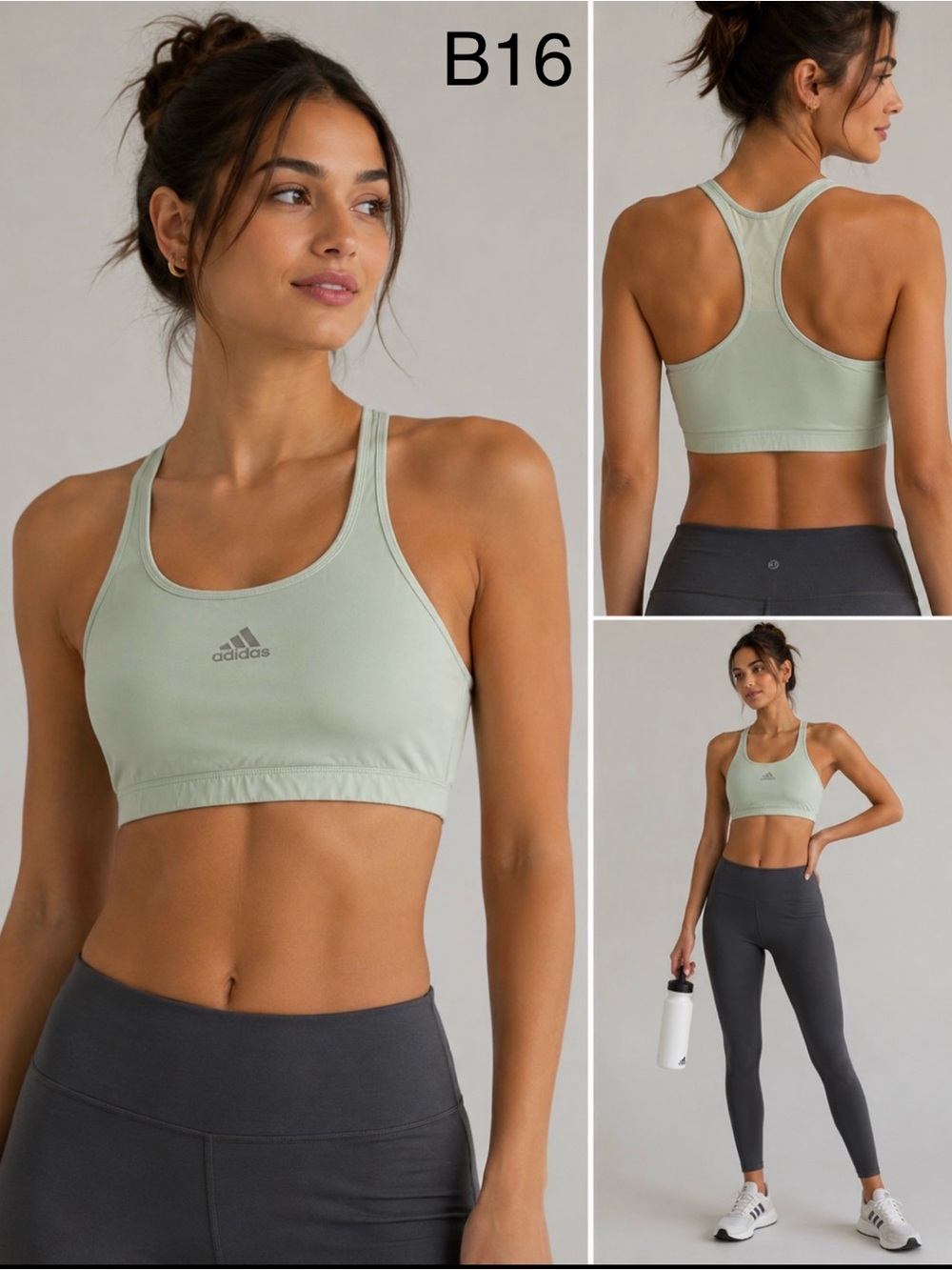 adidas Mint Green Racerback Support Sports Bra,Size Small